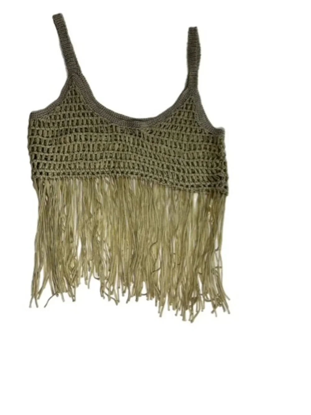 Yuni Apparel Boho Fringe Crochet Swimsuit Coverup Light Green Size S